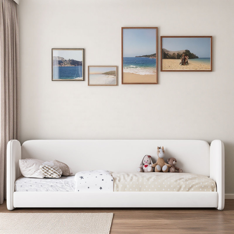 Modern Floor Daybed With Protective Side Rail Design, Beige