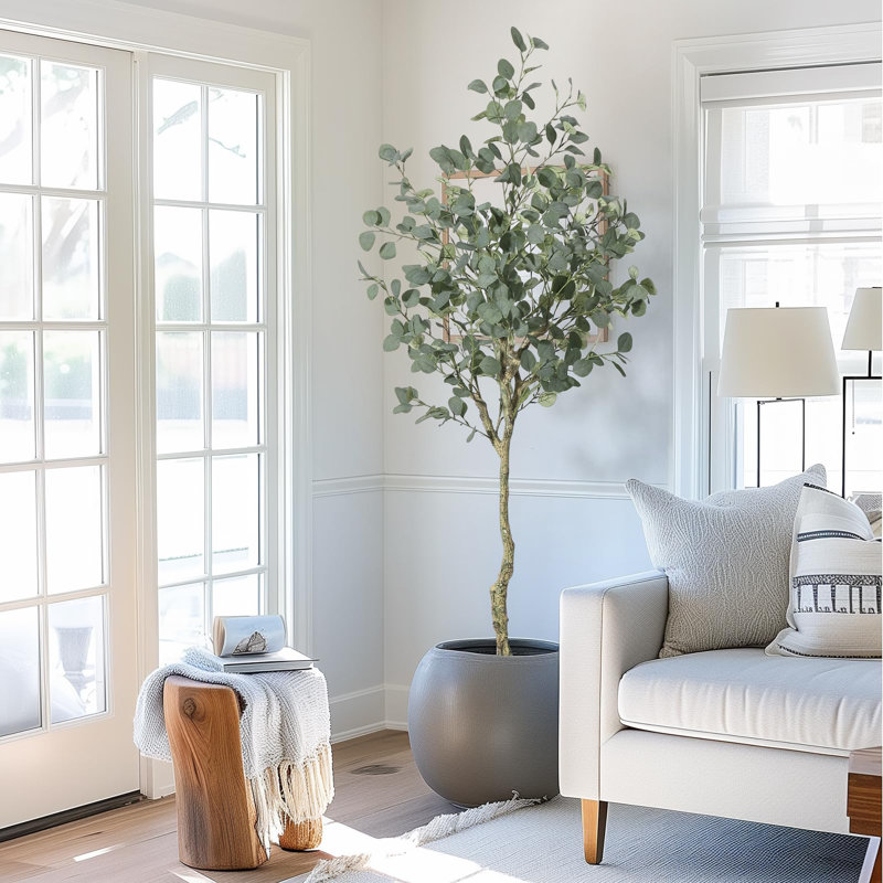 Arbre d'eucalyptus artificiel, décor de grande plante artificielle moderne en pot pour l'intérieur et l'extérieur