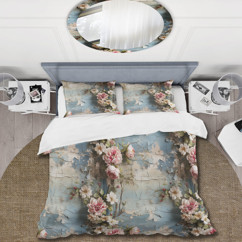 Literie charmante rose avec pivoine romantique, Housse de couette pour très grand lit et 2 très