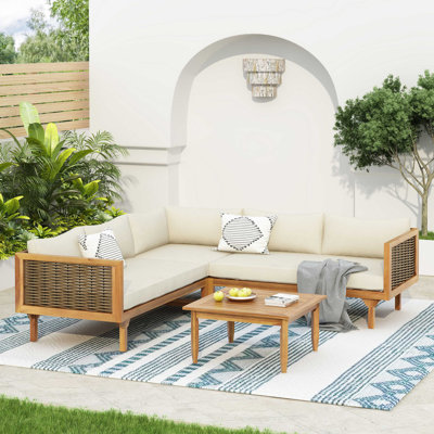 SECTIONAL SEATING GROUP WITH WATERPROOF CUSHIONS - PREMIUM OUTDOOR SOFA SET(BEIGE CUSHION)