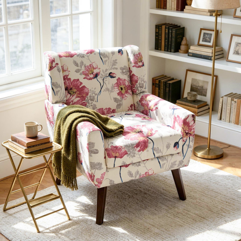 Fauteuil Jaqueze, Mélange de lin blanc à motif floral