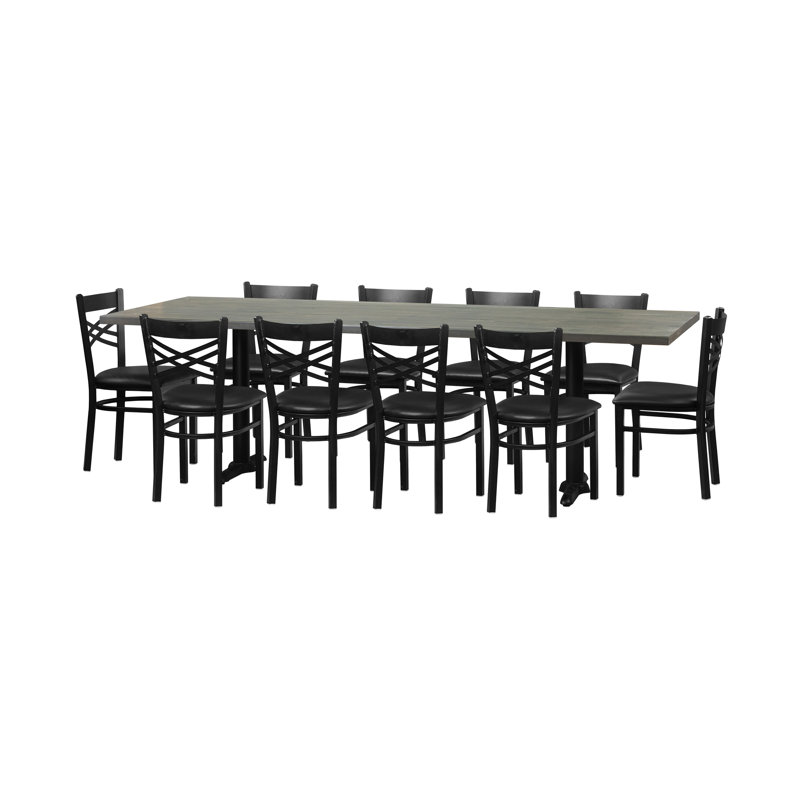 Grace 11-Piece Solid Wood Dining Set, Black, Gray