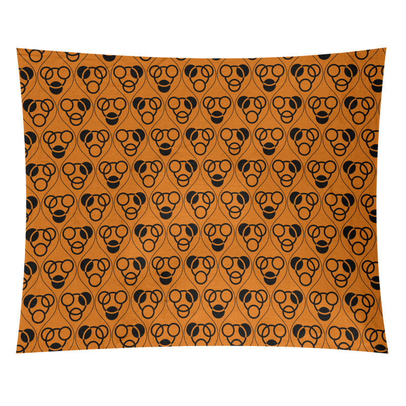 Tapisserie de noël en polyester cercles et vagues, Orange / Noir, H 51 po x l 60 po