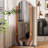 Mid-Century Brown Solid Wood Full-Length Mirror
