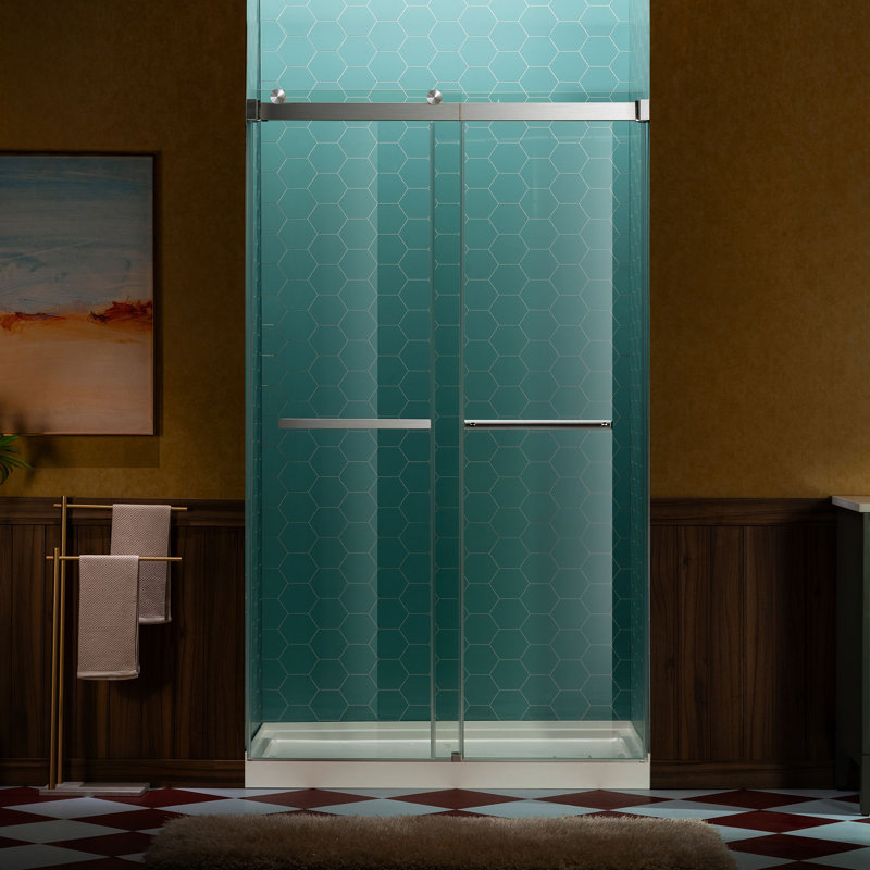 44" - 48" W X 80" H Double Sliding Frameless Shower Door With 5/16"(8Mm) Clear Tempered Glass, Brushed Nickel