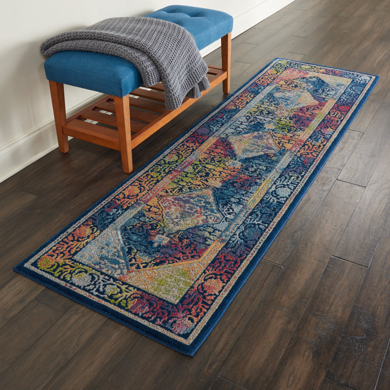 Tapis bleu bohème Raymond, Tapis de couloir 2 pi 4 po x 8 pi