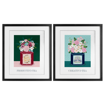 Ensemble de 2 tasses à thé motif sous-verre Motivational Floral, par Lara Beeston