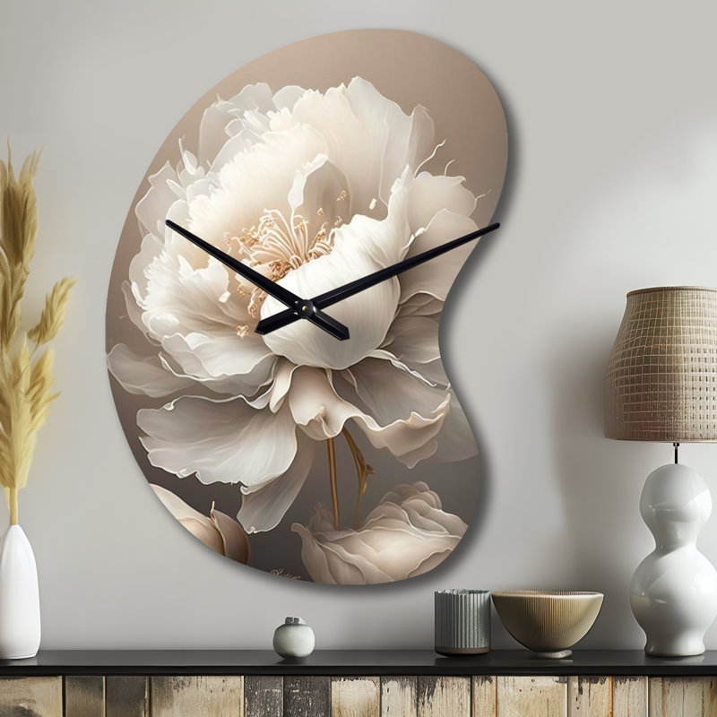 Pivoine fleur VI - pivoines en forme irrégulière horloge murale, horloge murale moderne asymétrique, Petit
