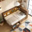 Lit de jour en bois pleine grandeur avec tablettes de rangement, USB, DEL et 2 tiroirs-1194361388