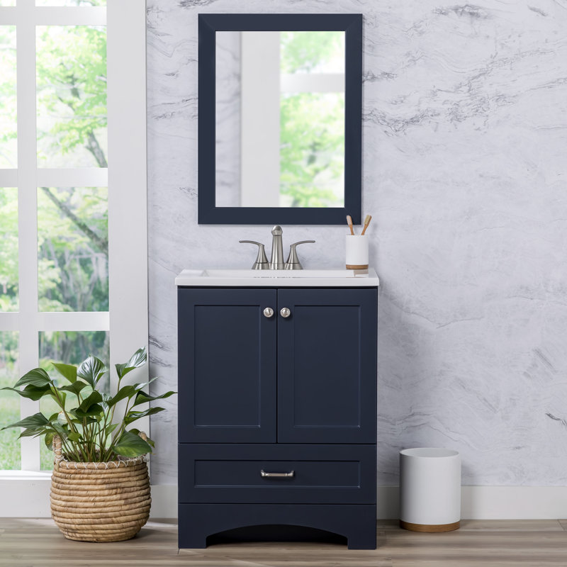 Meuble-lavabo sur pied simple avec plateau Emlyn 24,5 po, Bleu foncé