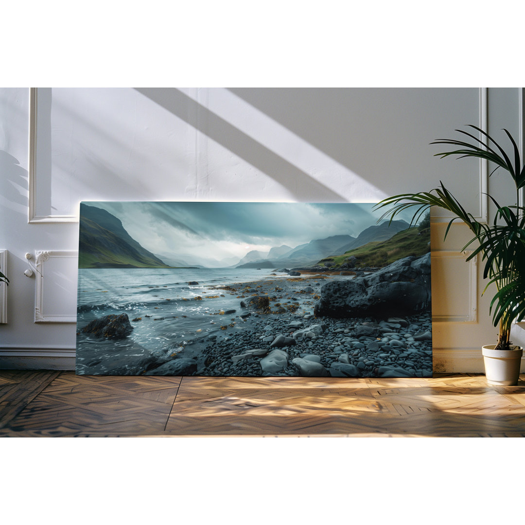 Gerahmtes Bild auf Leinwand 120x60cm Berge Fluss Natur Felsen Gebirge Norden