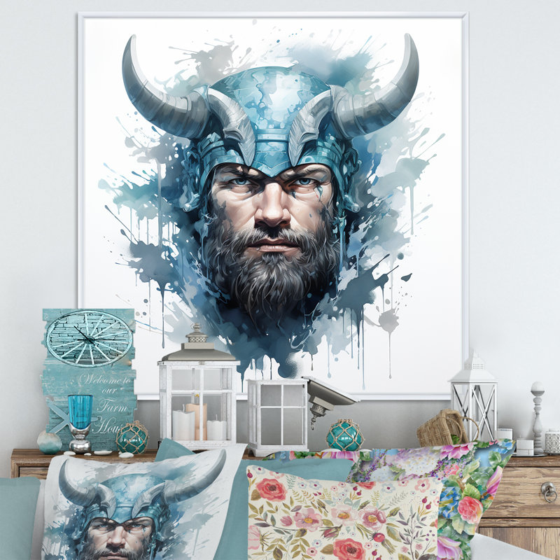 «Blue Saga Of Viking Legends I», art mural Classics, Cadre flottant blanc, H 36 po x l 36 po x P 1,5 po
