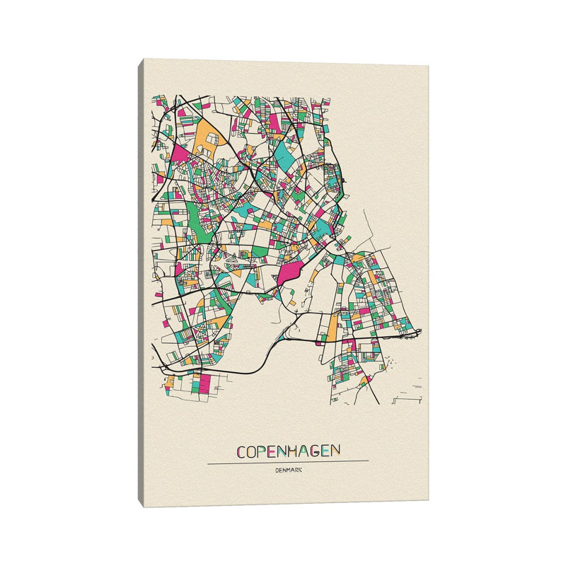 Copenhagen, Denmark Map by Ayse Deniz Akerman - Wrapped Canvas Print, 20.32 cm H x 30.48 cm W