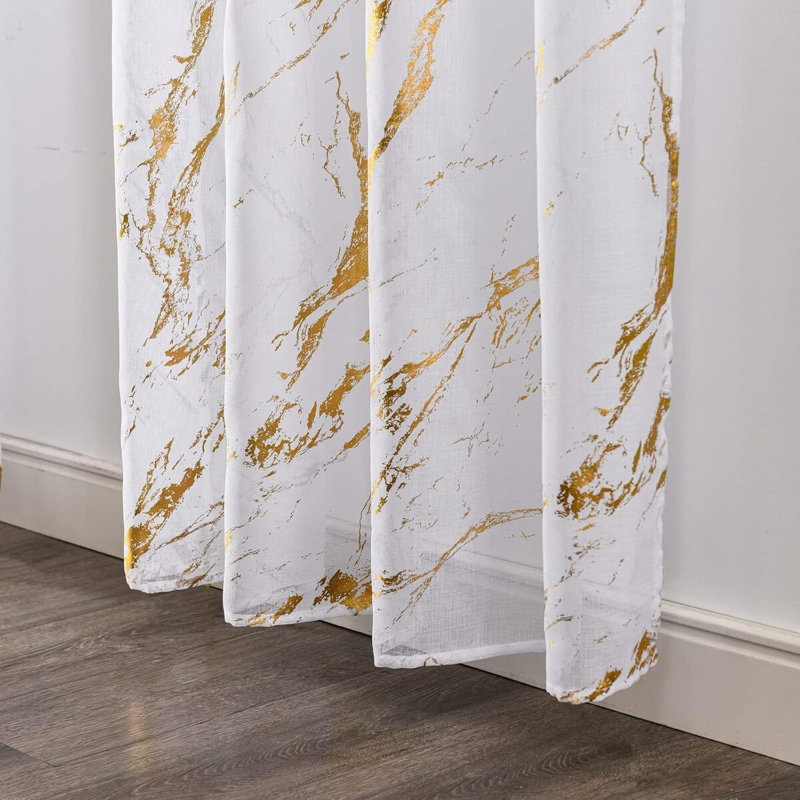 2 pièces Gaze blanche - Marbre estampage doré - Rideaux dorés, 96 po x 52 po, L 52 po x L 96 po