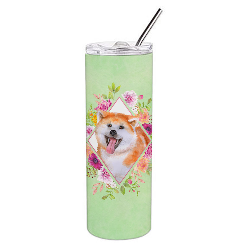 E23BF9F8391D466E9CA4F8DFEBD9A7DB de verre 20 oz à double paroi en acier inoxydable chiot, Brown Akita, Vert