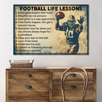 Homme jouant au football - Football Life Lessons - 1 pièce, reproduction d'art graphique sur toile tendue