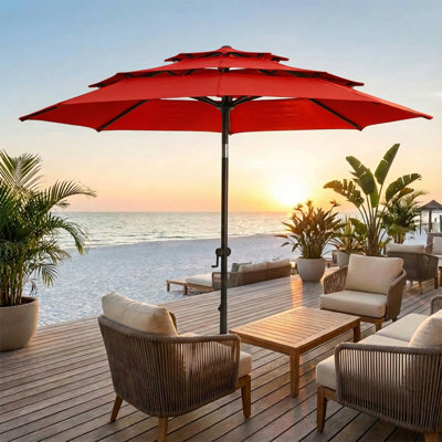 3-Tier Market Patio Umbrella with Push Button Tilt and Crank