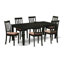 Ensemble de table de salle à manger 7 pièces composé d'une table rectangulaire avec rallonge papillon et 6 chaises de salle à manger en tissu de lin, noir-121912368-126705083
