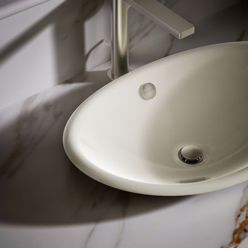 Iron Plains Metal Oval Vessel Bathroom Sink with Overflow, Biscuit