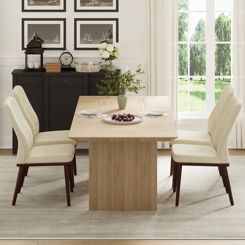 Chaise rembourrée avec dossier et pieds en bois massif, Beige