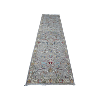 3'0" x 11'7" New Hand Knotted Grey Wool Runner Oriental Rug - MOA10288906