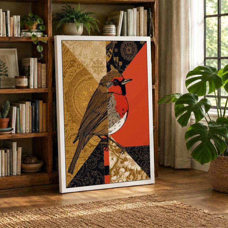 Bird in Geometry Art Deco - Wrapped Canvas, 18x12 - 45.7 x 30.5 cm, Taupe Border