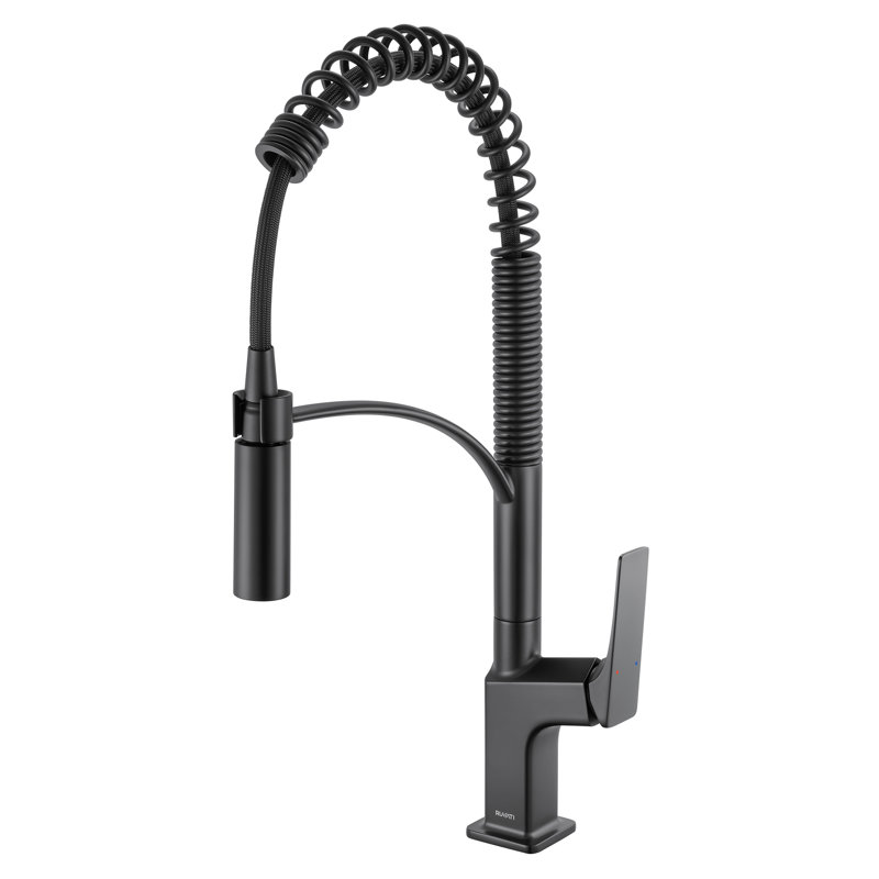 Ruvati Seneca Matte Black Single Handle Pull Down Kitchen Faucet Spiral Pro Style with Pre-Rinse Spray Hose, Matte