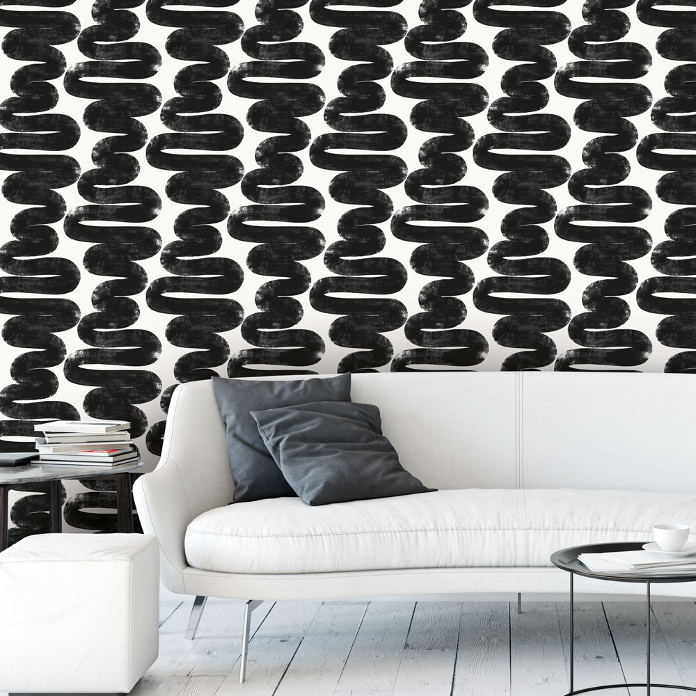 Modern Peel & Stick Abstract Wallpaper, Black/White, 16.5" L x 20.5" W