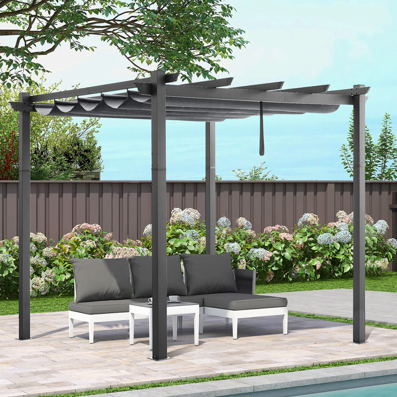 10 Ft. W X 10 Ft. D Aluminum Pergola with Canopy, Gray