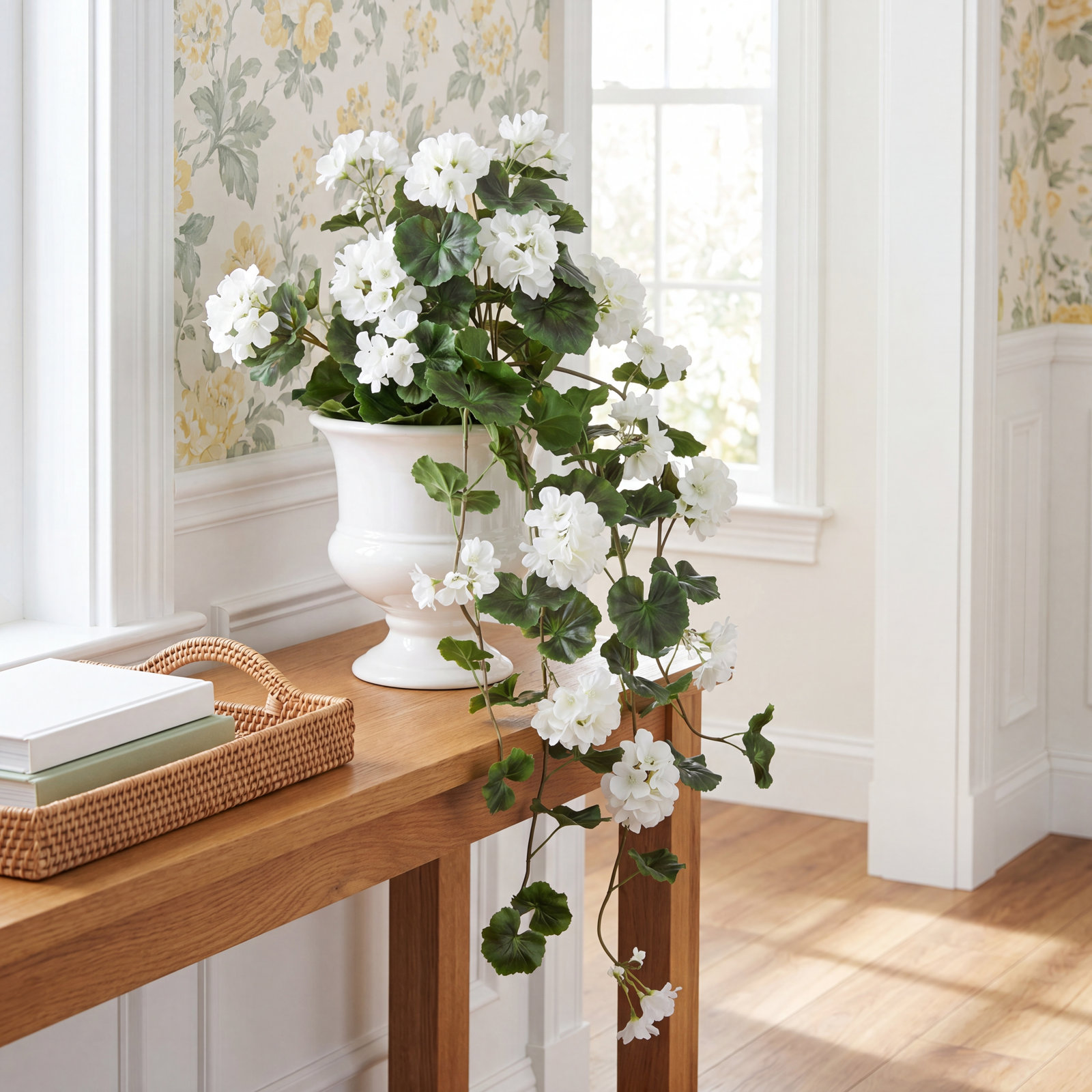 Earle UV Resistant Geranium Hanging Plant, White