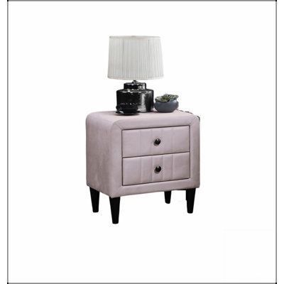 Magnifique table de chevet en velours rose avec 2 tiroirs, une conception élégante et des pieds trempés pour les chambres à coucher modernes
