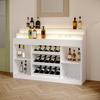 56.3" Wide Step Design Wine Rack With USB LED Light