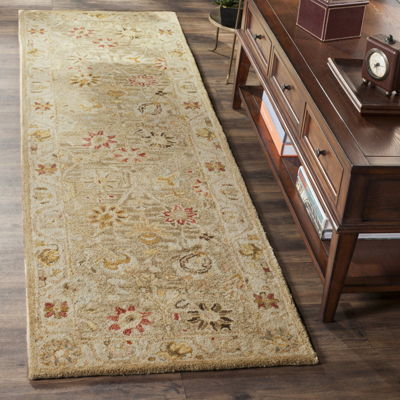 Tapis oriental taupe en laine touffeté à la main Armintha, Tapis de couloir 2 pi 3 po x 12 pi