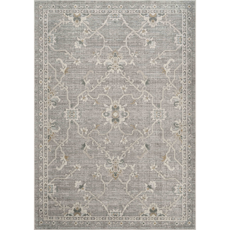 Abani Rugs Traditional Floral Lattice Slate Grey Area Rug, Rectangle 6' x 9'