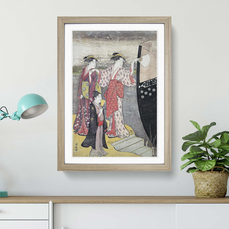Disembarking from the Boat by Torii Kiyonaga - Picture Frame Painting Print, 36cm H x 27cm W x 2cm D, Oak Framed