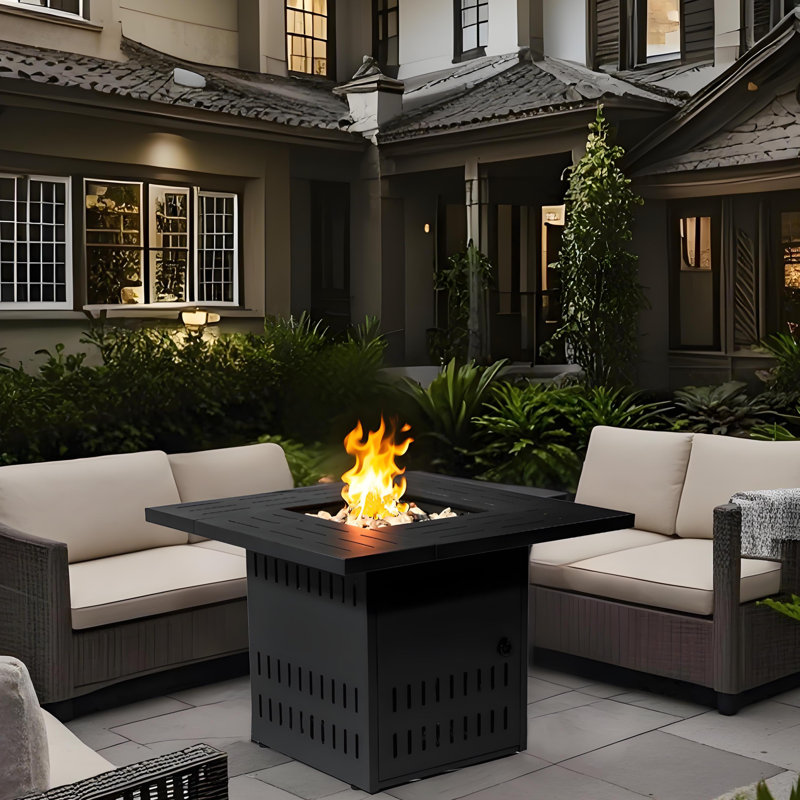 23.5" H x 33" W Large Square Outdoor Propane Fire Pit Table with Hideaway Gas Tank Seat and Lid 50000BTU