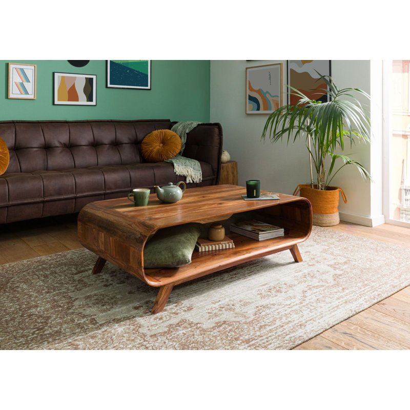 Solid Wood Coffee Table with Storage, Tan