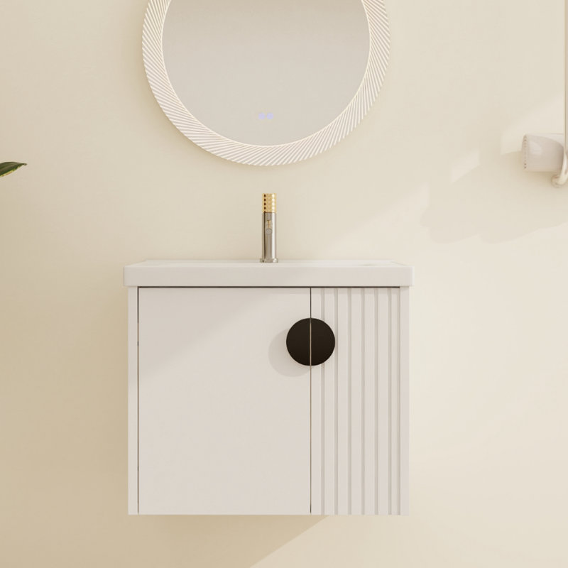 Bratislava 24''Single Sink Wall Mounted Bathroom Vanity,Floating Vanity with 2 Doors and White Ceramic Top, White, 24"