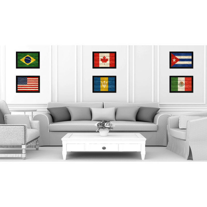« barbados country flag », reproduction d’art sur toile encadrée, H 21 po x l 30 po x P 1 po, Encadrement noir