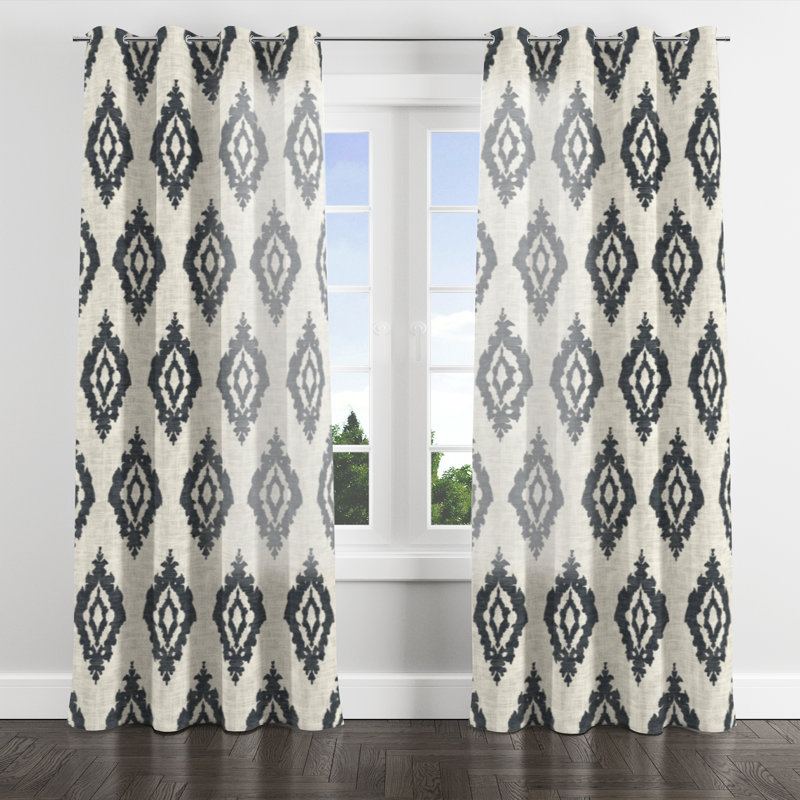 Country Farmhouse Room Darkening Curtains - Classic Farmhouse Black And Beige Ikat Grommet Curtain - 1 Panel, 52" W x 108" L