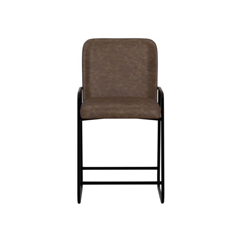 Chaise Suze, dossier arqué, Tabouret de comptoir (siège d'une hauteur de 24 p, Similicuir hickory