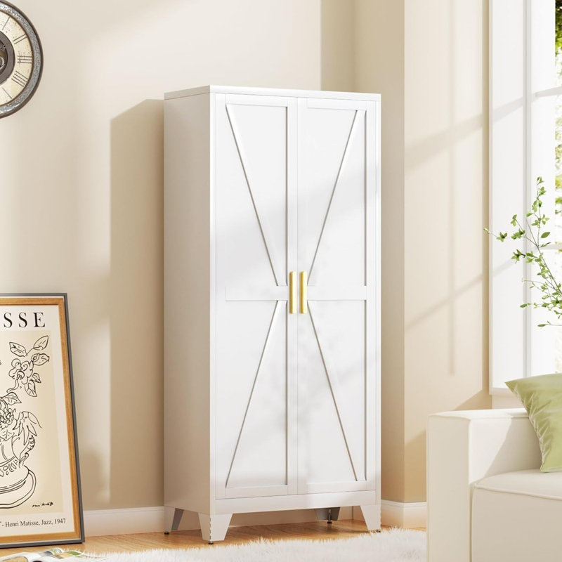 Farmhouse Metal Pantry Cabinet, White