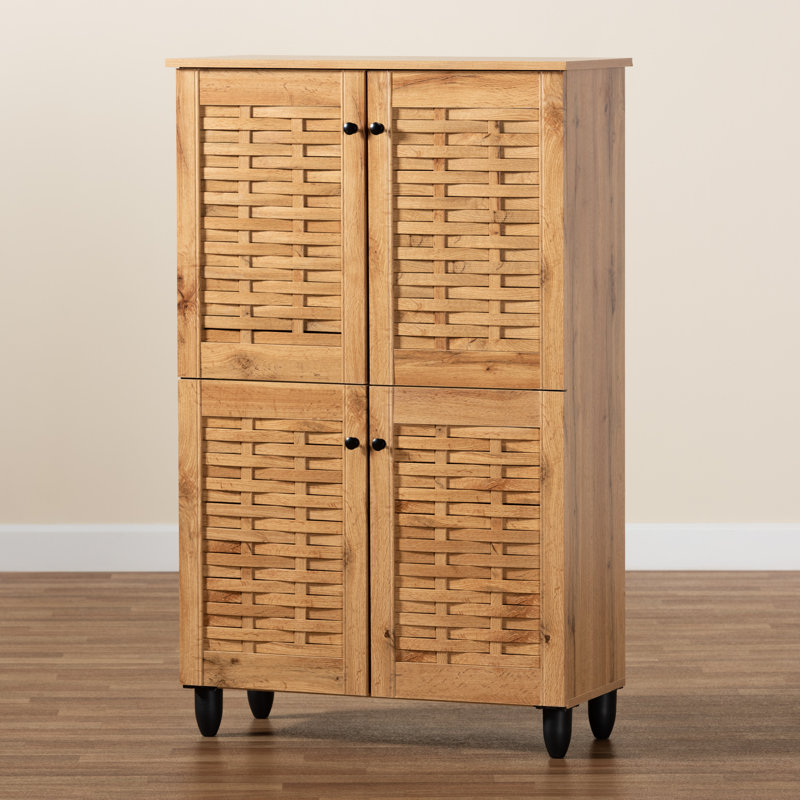 Winda Oak Brown 4-Door Wood Shoe Storage Cabinet