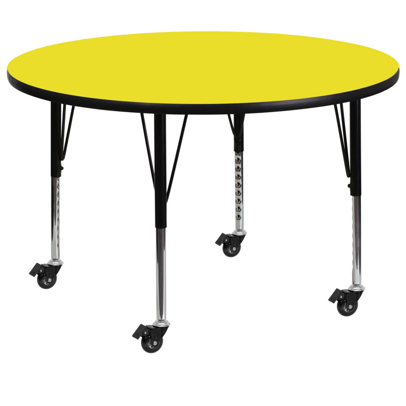 Table ronde mobile en stratifié Goddard, L 48 po x P 48 po x H 17,5 po - 25,5 po, Jaune