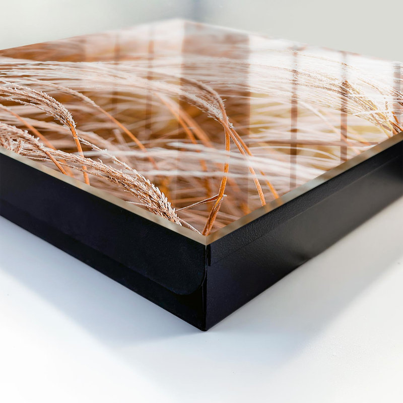 Key box, Opens to the right, 30x30x5, Black, Subtle grasses in cream shades, 