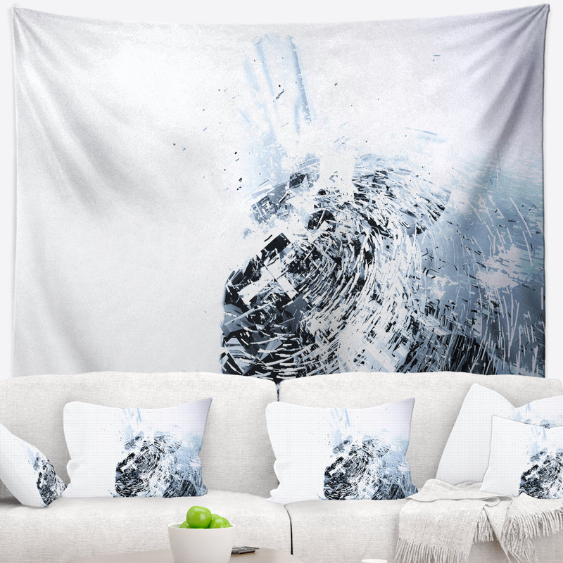 Tapisserie en cristal blanc avec art abstrait 3D, H 78 po x l 92 po