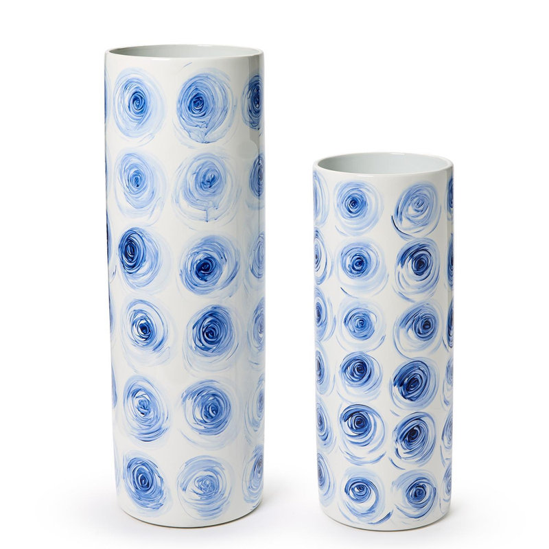 Ensemble de 2 grands vases en porcelaine peints à la main avec motif de boutons de roses bleues, H 23 po