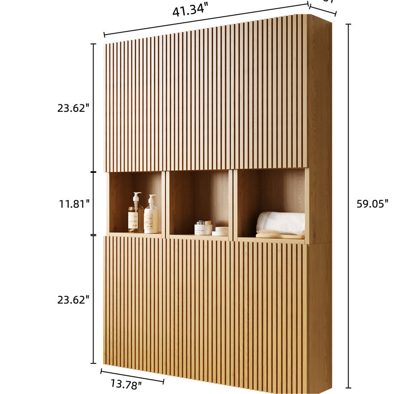 Armoire de rangement pour salle de bain de 41 po - 6 armoires avec portes en contreplaqué couleur de grain de chêne fabriqué de façon imperméable et pratique pour diverses pièces