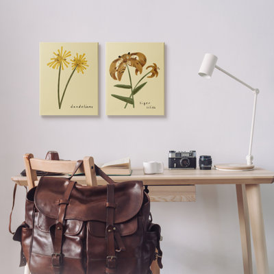 Dandelions and Tiger Lilies Flowers Cute Large Cat Animal Art