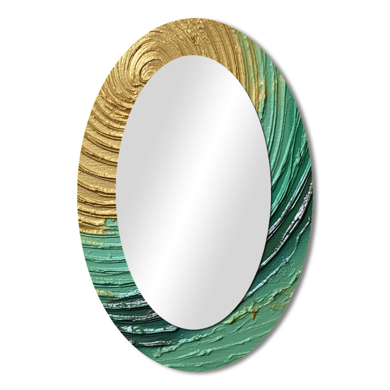 Miroir mural ovale doré et vert, 36 po x 24 po